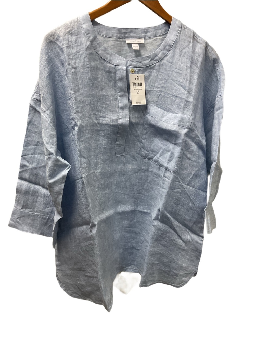 New J. Jill Light Blue 100% Linen Tunic Top Size LP